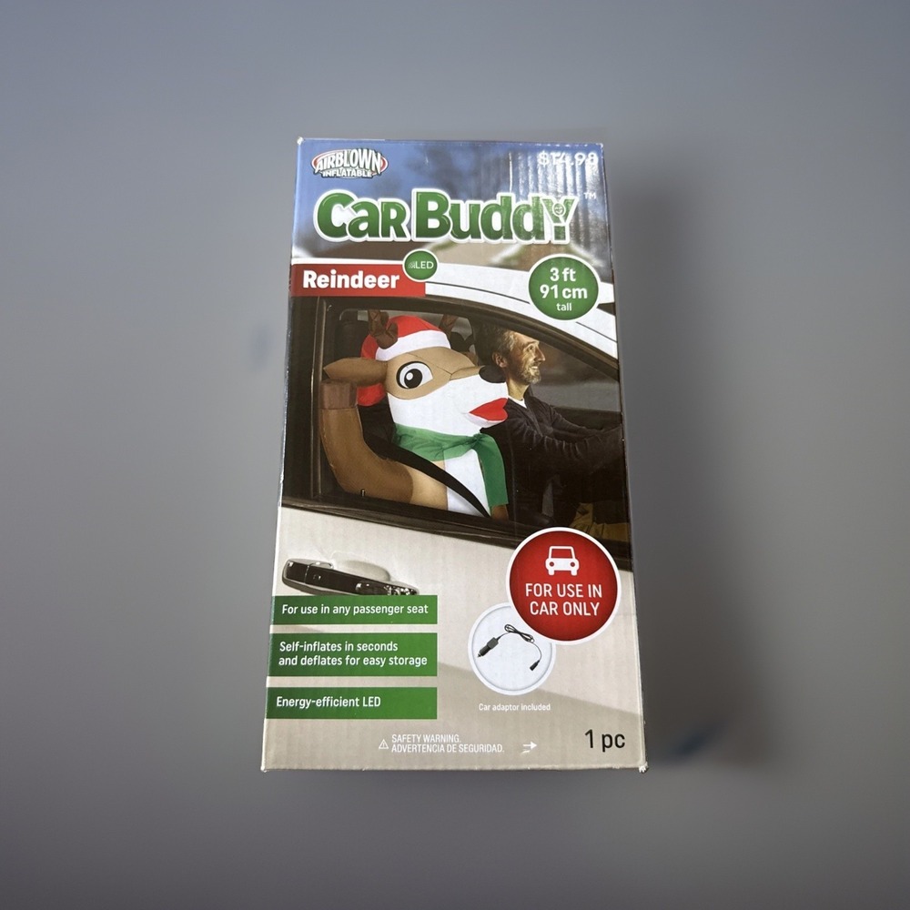 Gemmy Car Buddy Holiday Reindeer 3 ft. LED Airblown Inflatable w/ Car Adaptor